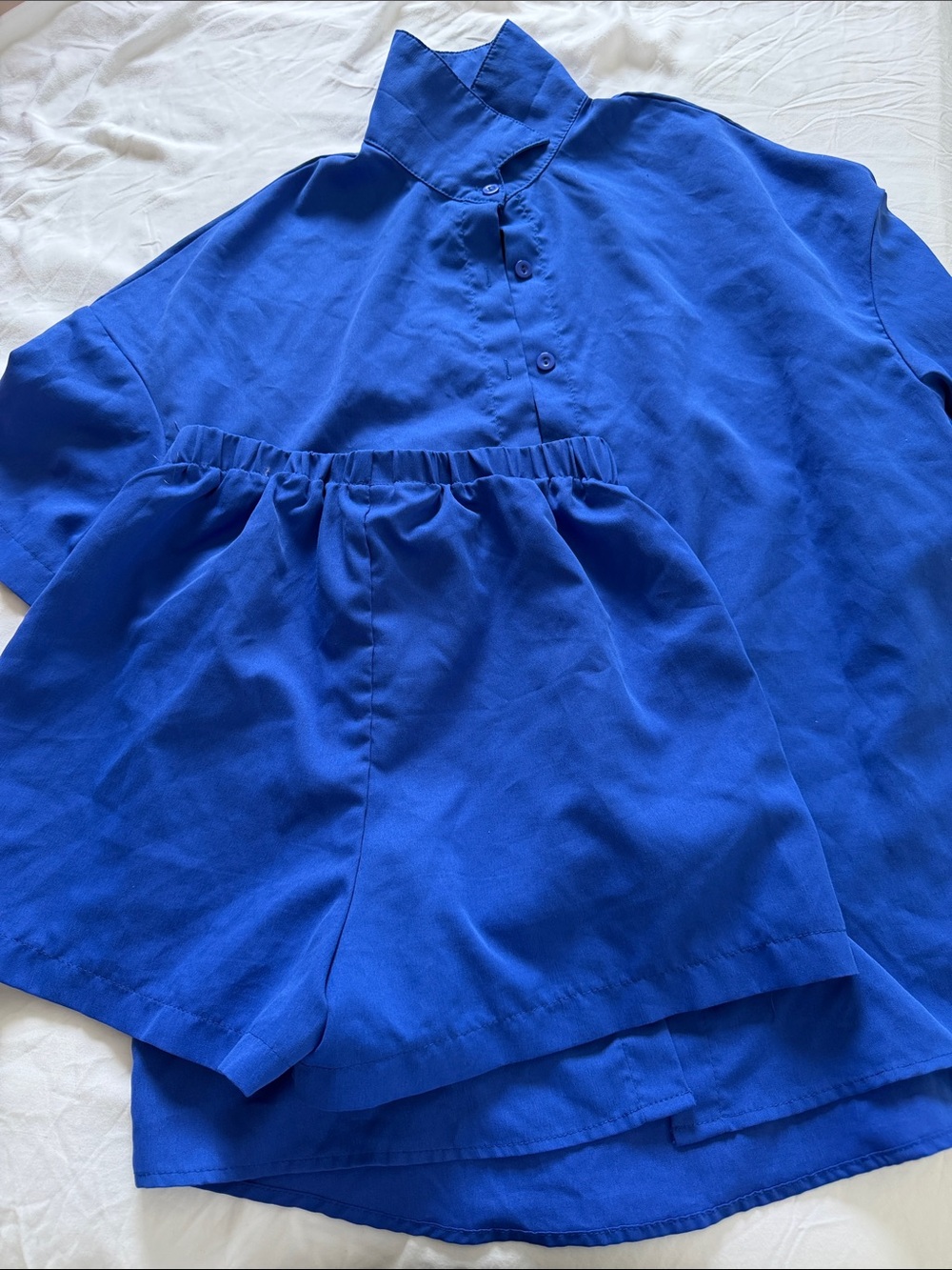 SHEIN Cobalt Blue Button-Down Shirt and Shorts Set